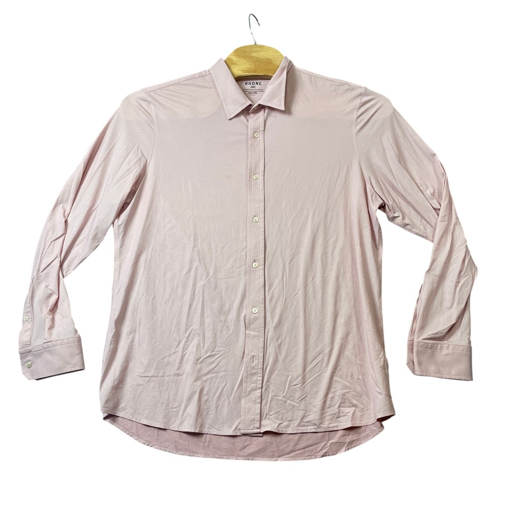 Rhone Pink XXL Men's Button Up Long Sleeve Nylon Blend  (two small holes)